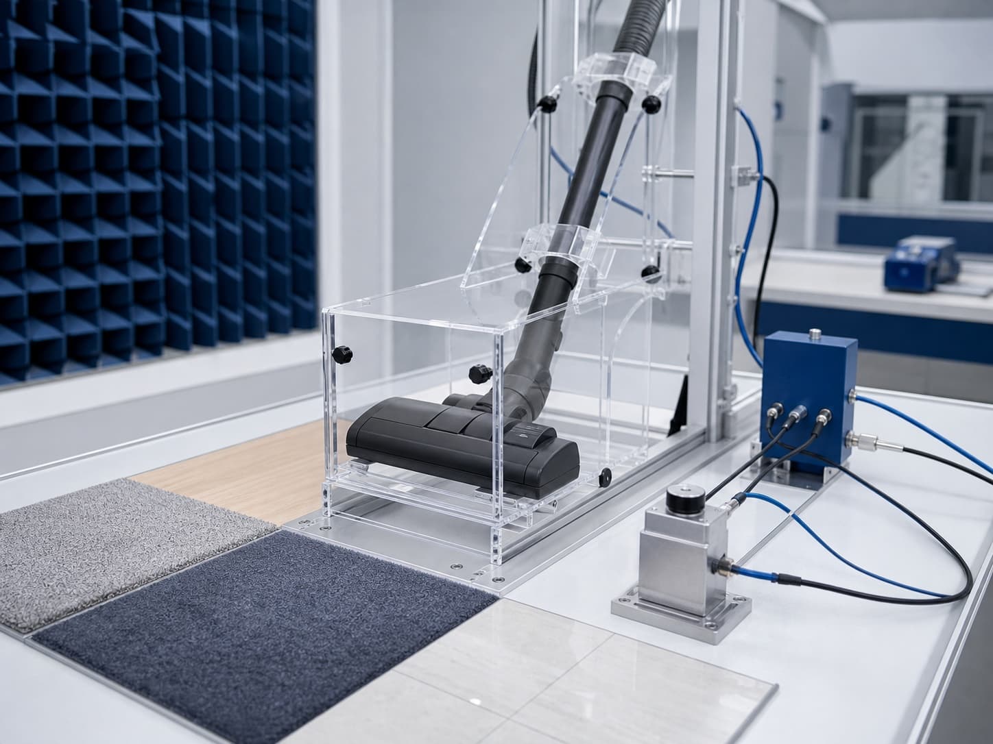 AI-generated preview visual of vacuum cleaner quality and performance testing.